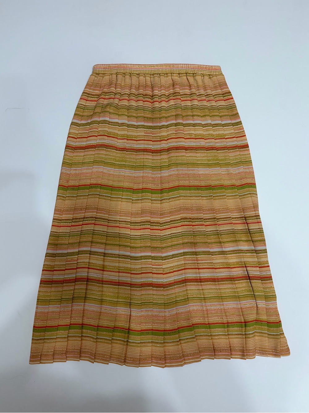 Leslie Fay Peach and Olive Striped Pleated Midi Skirt vintage size 16